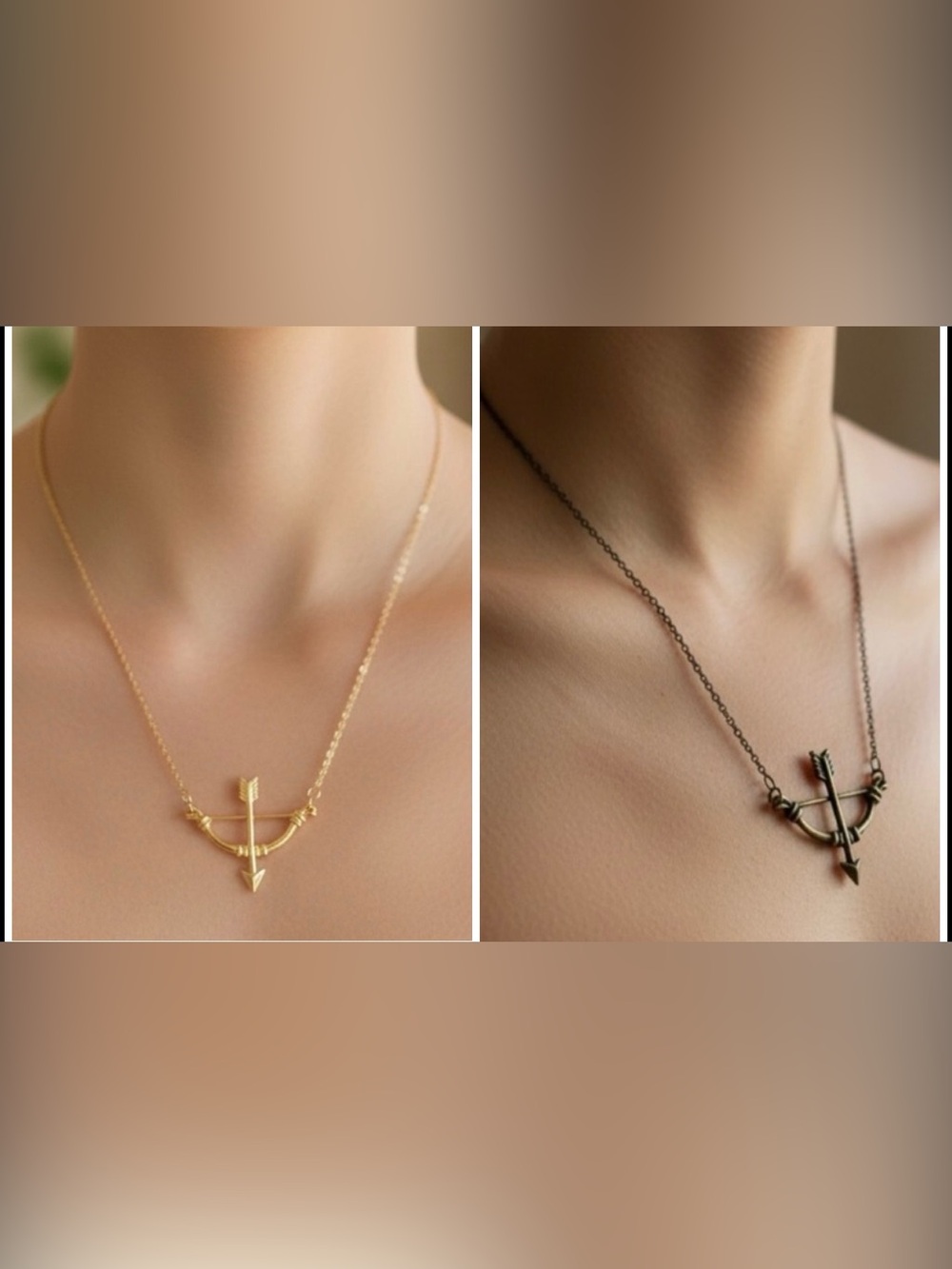 Elegant Bow and Arrow Necklace-Gold Tone or Antique Bronze